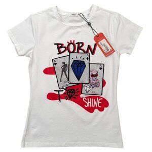 Born to Shine Graphic Tee Junior Size Small Redfox T-Shirt Metallic Stud Details